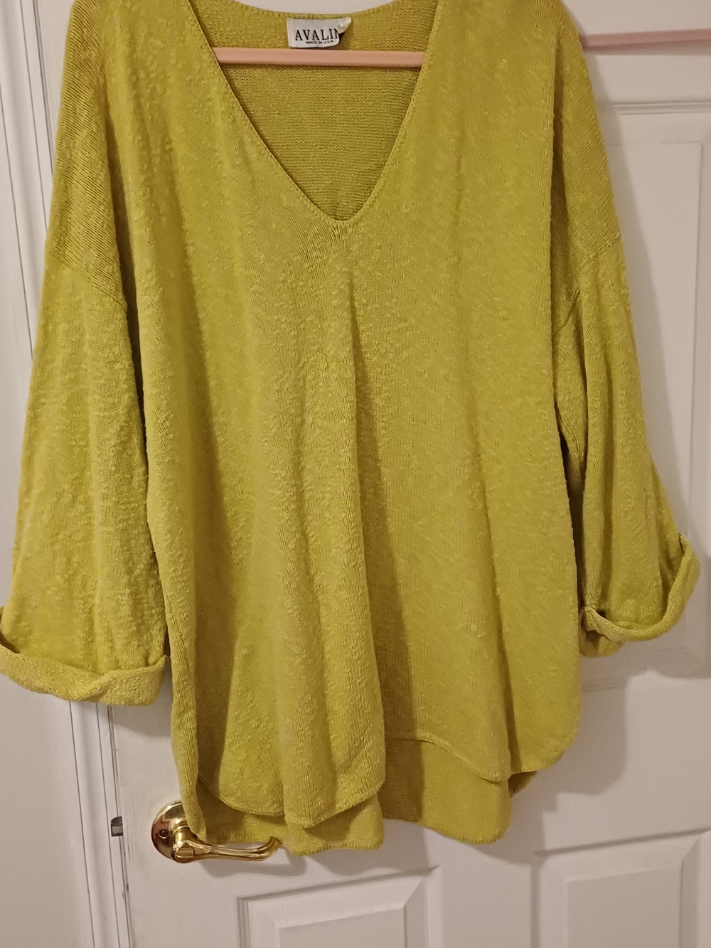 Vintage Avalin Chartreuse Lime Green Knit V-Neck Sweater Fits 3X